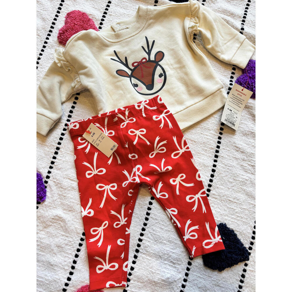 Cat and Jack Baby Reindeer Outfit Set - Top and Leggings 0-3 months